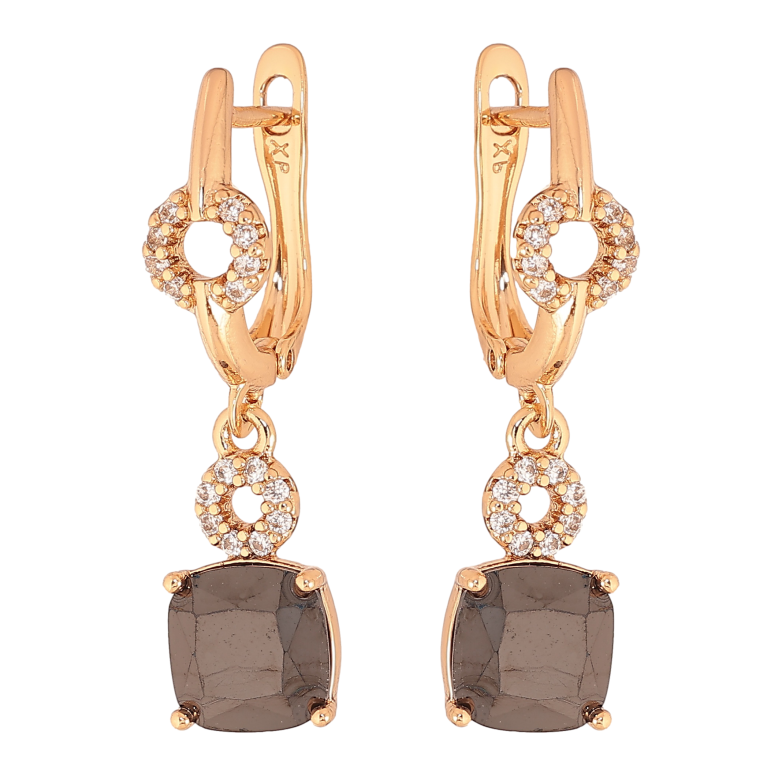 Серьги Xuping цвет Позолота 18K английский замок "Подвески с черными кристаллами" фото №1