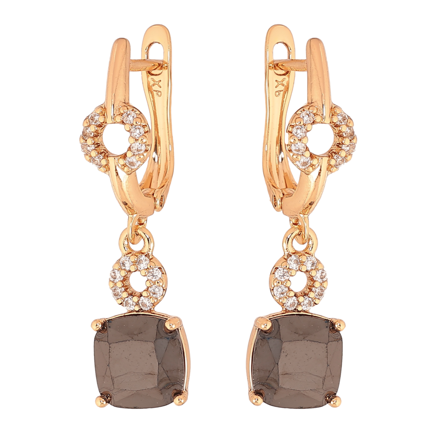 Серьги Xuping цвет Позолота 18K английский замок "Подвески с черными кристаллами" фото №1