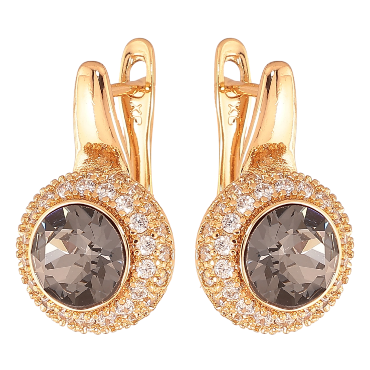 Сережки Xuping колір Позолота 18K англійський замок "Чорні кристали в обрамленні дрібних кристалів" фото №25