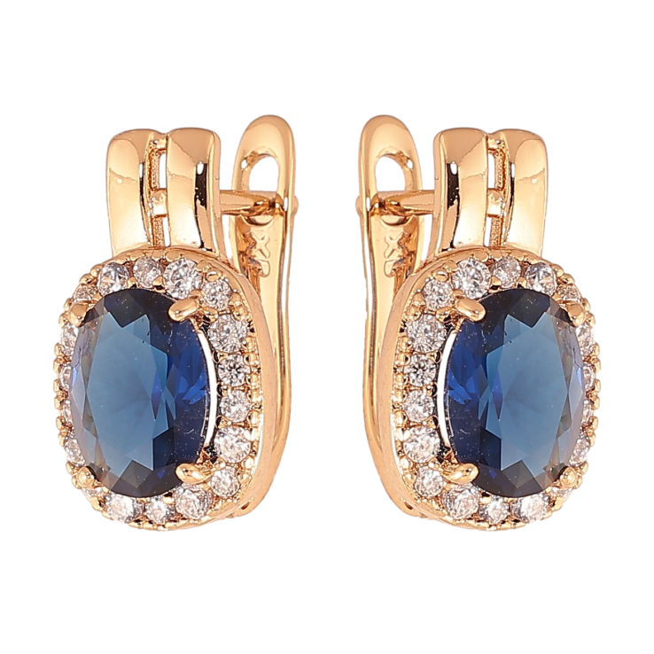 Серьги Xuping цвет Позолота 18K английский замок "Синие кристаллы в обрамлении" фото №22