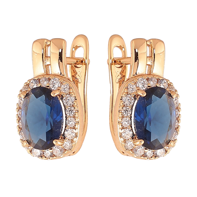 Сережки Xuping колір Позолота 18K англійський замок "Сині кристали в обрамленні" фото №1