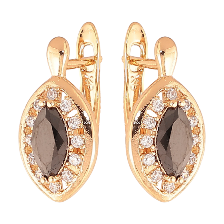 Серьги Xuping цвет Позолота 18K английский замок "Черные кристаллы в обрамлении" фото №1