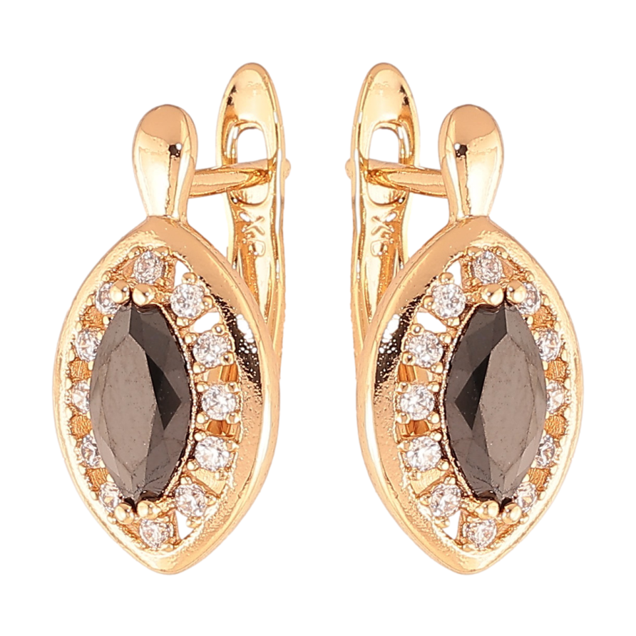 Серьги Xuping цвет Позолота 18K английский замок "Черные кристаллы в обрамлении" фото №1