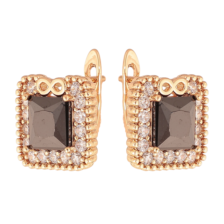 Серьги Xuping цвет Позолота 18K английский замок "Черные кристаллы в обрамлении" фото №24