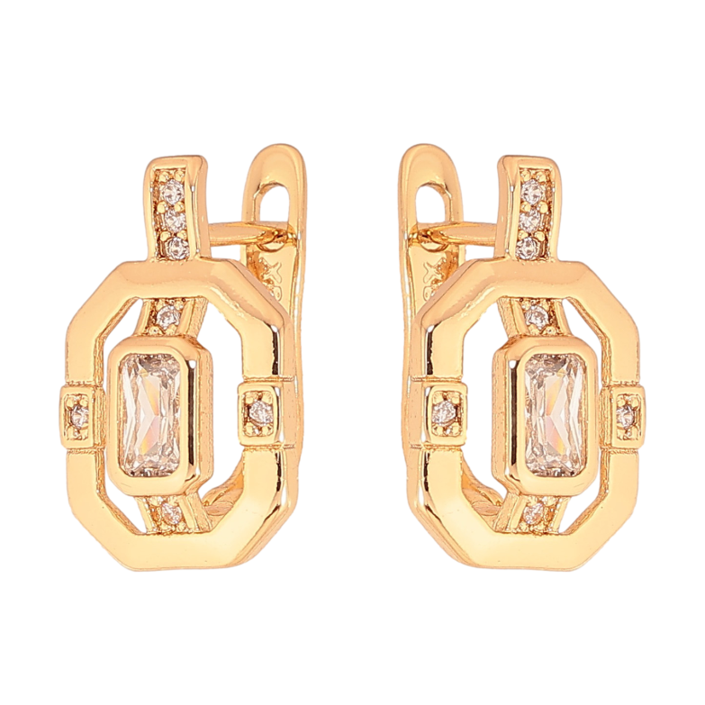 Сережки Xuping колір Позолота 18К англійський замок "Візерунок з кристалами" фото №8