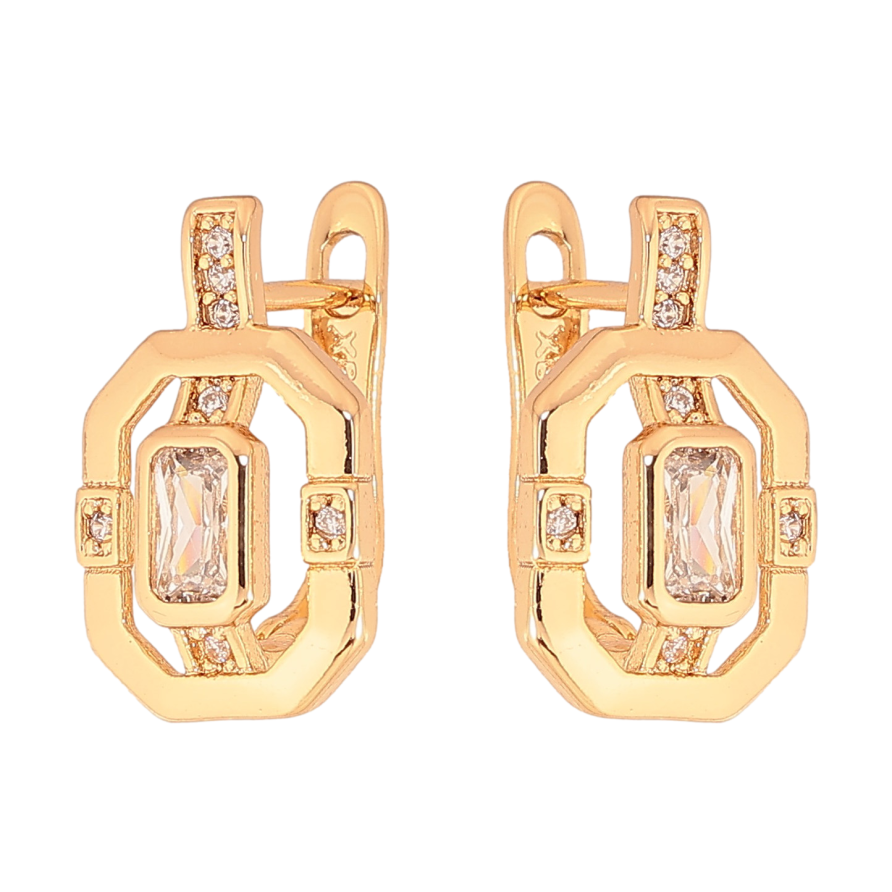 Сережки Xuping колір Позолота 18К англійський замок "Візерунок з кристалами" фото №1