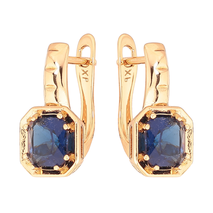 Сережки Xuping колір Позолота 18K англійський замок "Сині кристали" фото №22