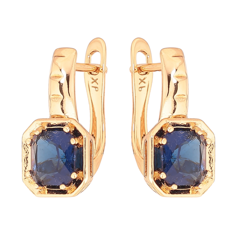 Сережки Xuping колір Позолота 18K англійський замок "Сині кристали" фото №1