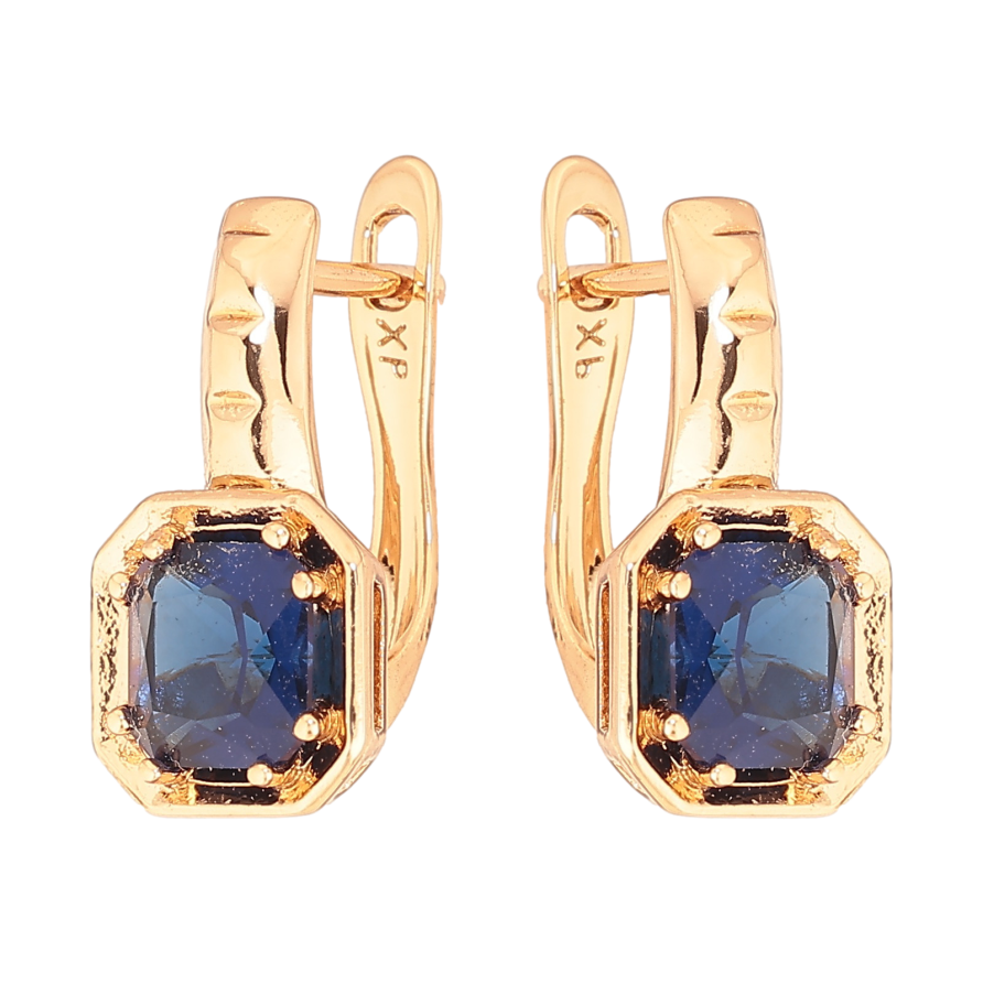 Серьги Xuping цвет Позолота 18K английский замок "Синие кристаллы" фото №1