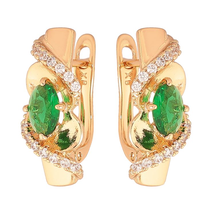 Серьги Xuping цвет Позолота 18К английский замок "Узор с зелеными кристаллами" фото №7 Серьги Xuping цвет Позолота 18К английский замок "Узор с зелеными кристаллами" фото №7