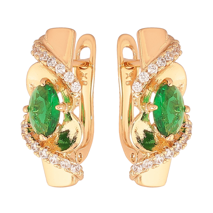 Серьги Xuping цвет Позолота 18К английский замок "Узор с зелеными кристаллами" фото №1 Серьги Xuping цвет Позолота 18К английский замок "Узор с зелеными кристаллами" фото №1