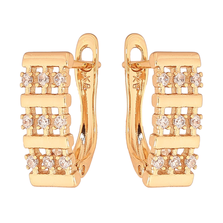 Сережки Xuping колір Позолота 18К англійський замок "Візерунок з кристалами" фото №9