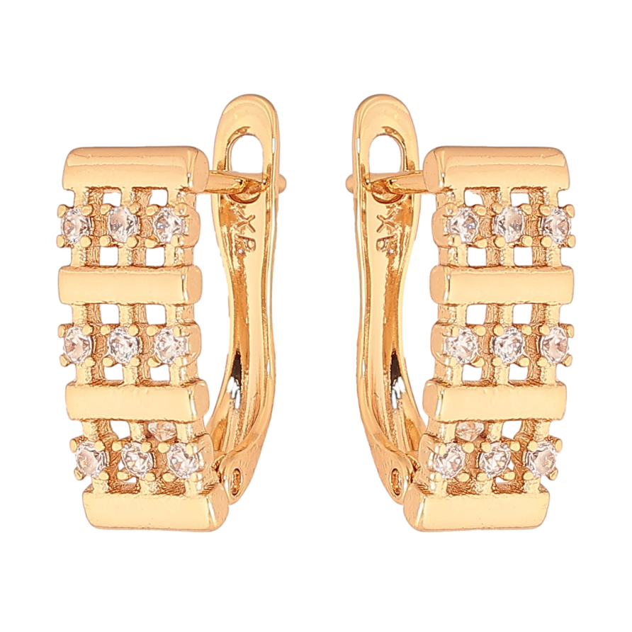 Сережки Xuping колір Позолота 18К англійський замок "Візерунок з кристалами" фото №1