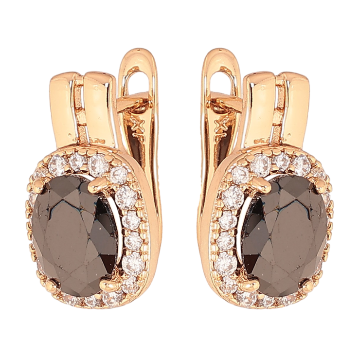 Серьги Xuping цвет Позолота 18K английский замок "Черные кристаллы в обрамлении" фото №17