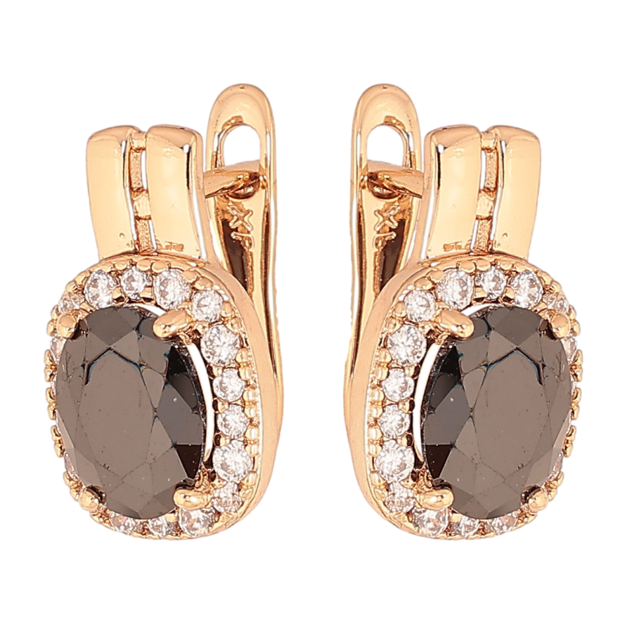 Серьги Xuping цвет Позолота 18K английский замок "Черные кристаллы в обрамлении" фото №1