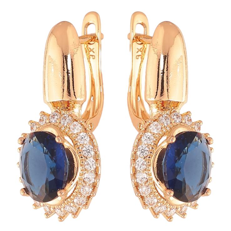 Серьги Xuping цвет Позолота 18K английский замок "Синие кристаллы в обрамлении" фото №7