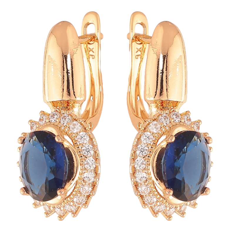 Серьги Xuping цвет Позолота 18K английский замок "Синие кристаллы в обрамлении" фото №1