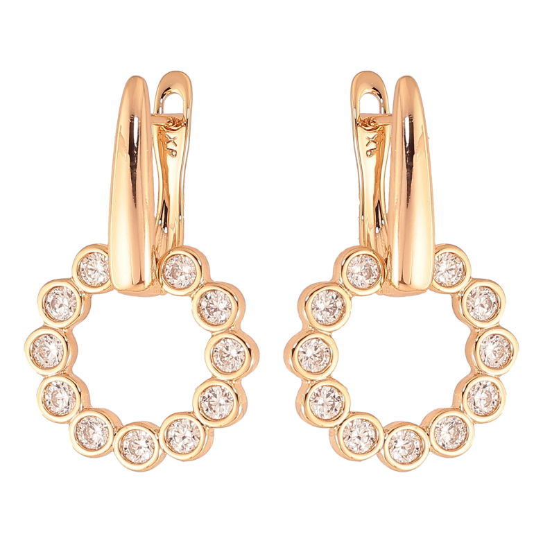 Серьги Xuping цвет Позолота 18К английский замок "Кристальные колечки" фото №1