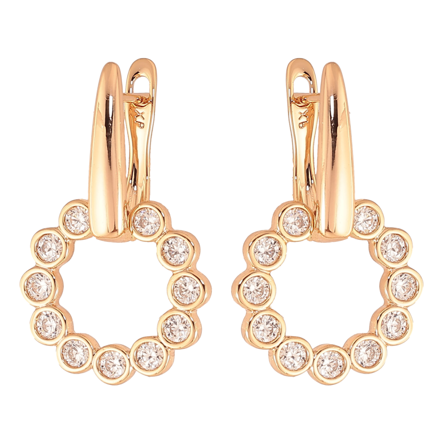 Сережки Xuping колір Позолота 18К англійський замок "Кристальні кільця" фото №1