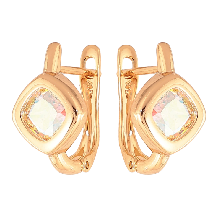 Серьги Xuping цвет Позолота 18K английский замок "Радужные кристальные ромбы" фото №6