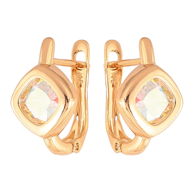 Серьги Xuping цвет Позолота 18K английский замок "Радужные кристальные ромбы" фото №1