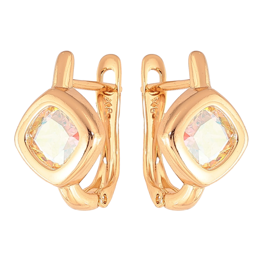 Серьги Xuping цвет Позолота 18K английский замок "Радужные кристальные ромбы" фото №1