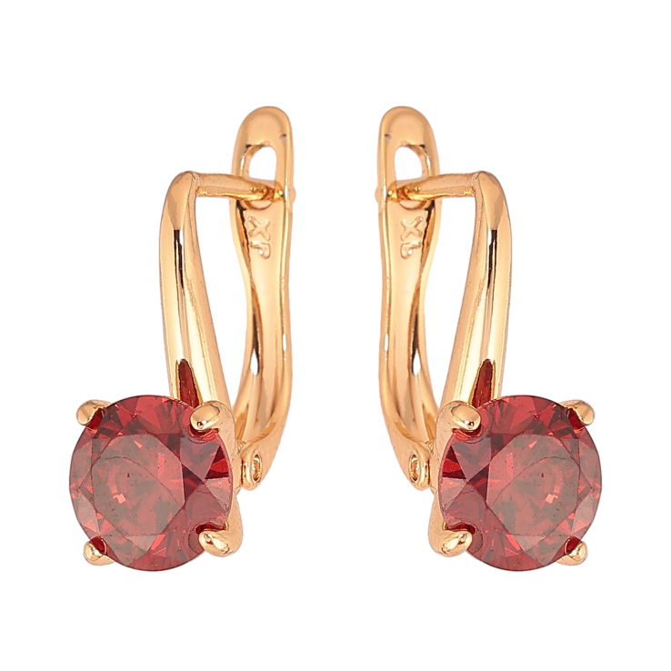 Сережки Xuping колір Позолота 18K англійський замок "Червоні кристали на дужках"  ø 7мм фото №12