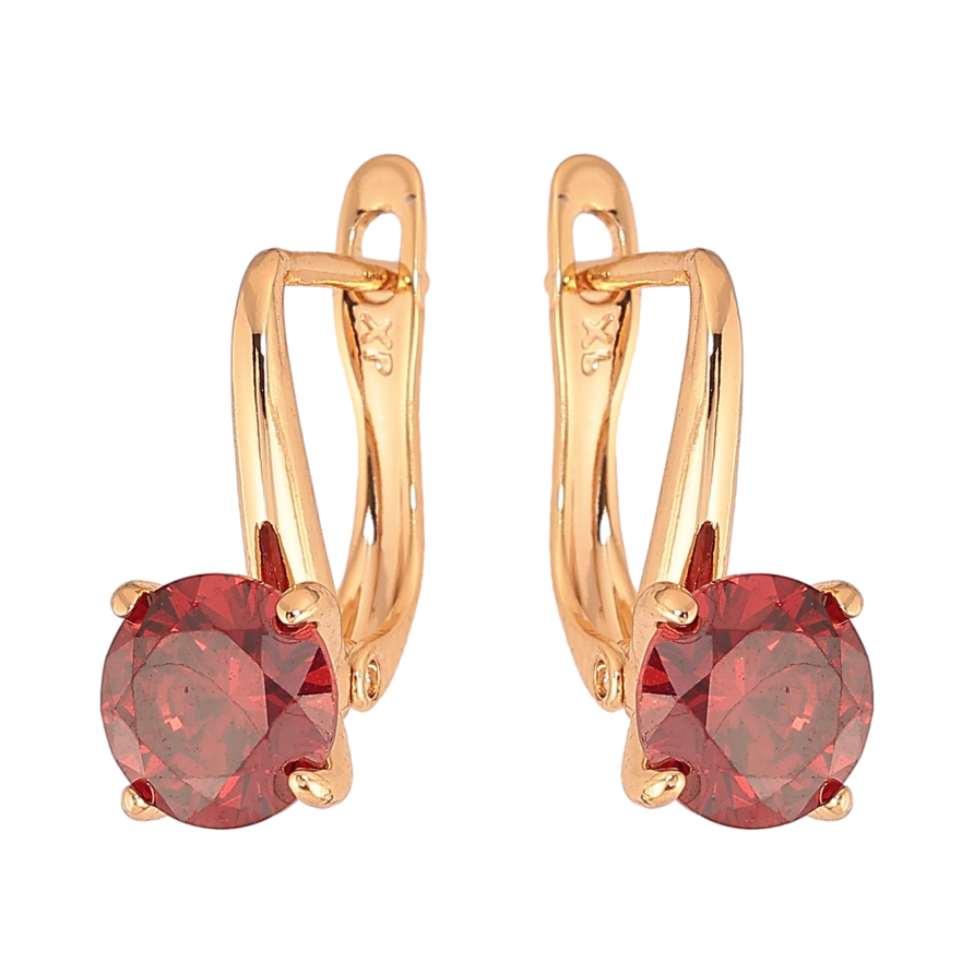 Сережки Xuping колір Позолота 18K англійський замок "Червоні кристали на дужках" ø 7мм фото №1 Сережки Xuping колір Позолота 18K англійський замок "Червоні кристали на дужках" ø 7мм фото №1
