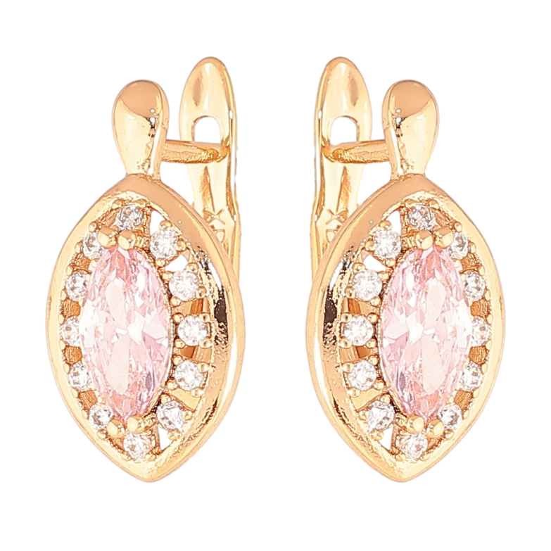 Серьги Xuping цвет Позолота 18K английский замок "Розовые кристаллы в обрамлении" фото №1
