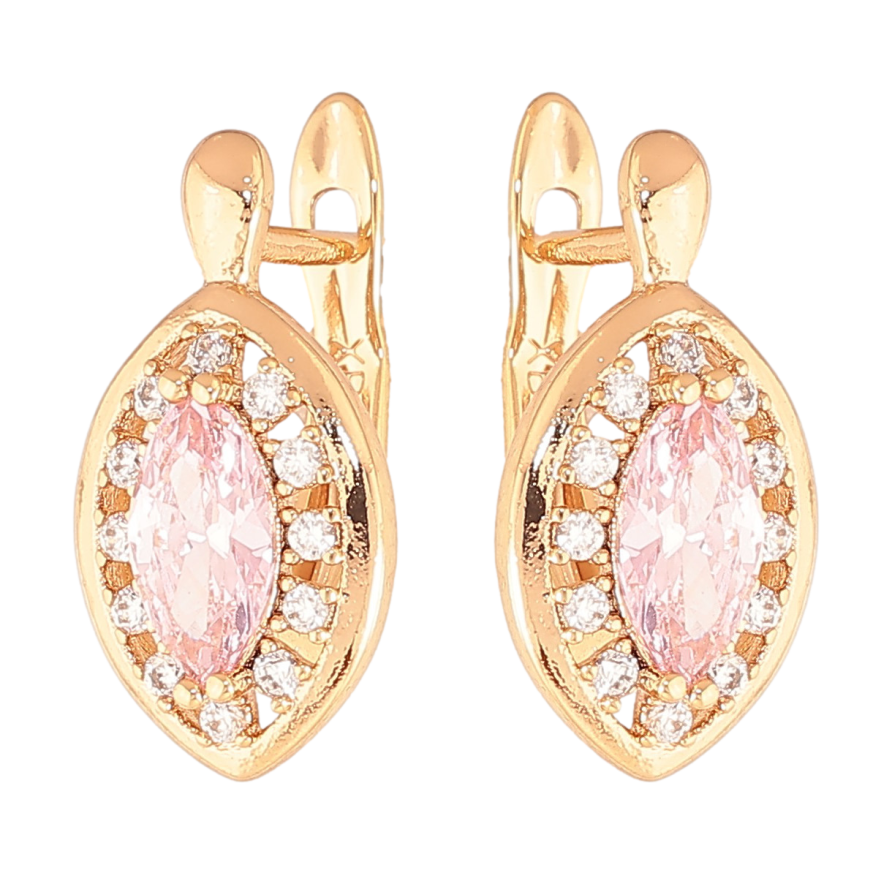 Сережки Xuping колір Позолота 18K англійський замок "Рожеві кристали в обрамленні" фото №1