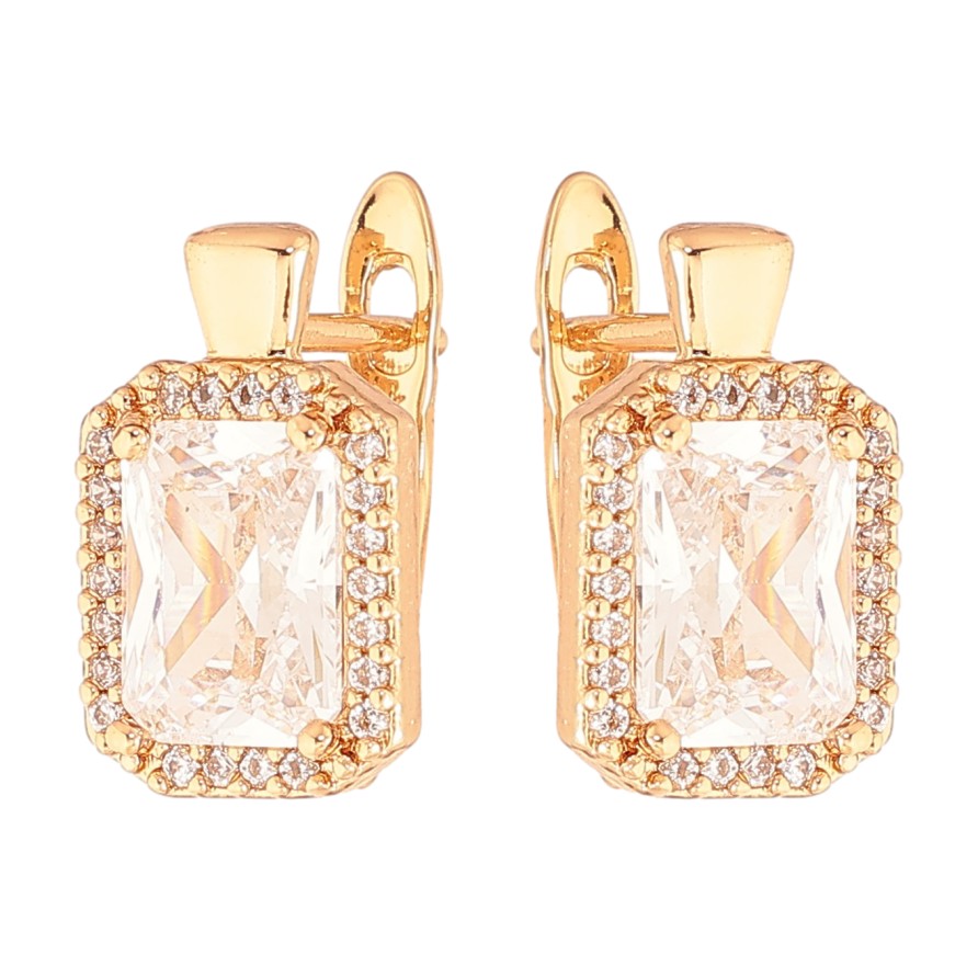 Серьги Xuping цвет Позолота 18K английский замок "Кристаллы в обрамлении" фото №1