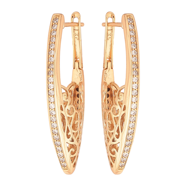 Серьги Xuping цвет Позолота 18K английский замок "Боковой узор с дорожками кристаллов" фото №1