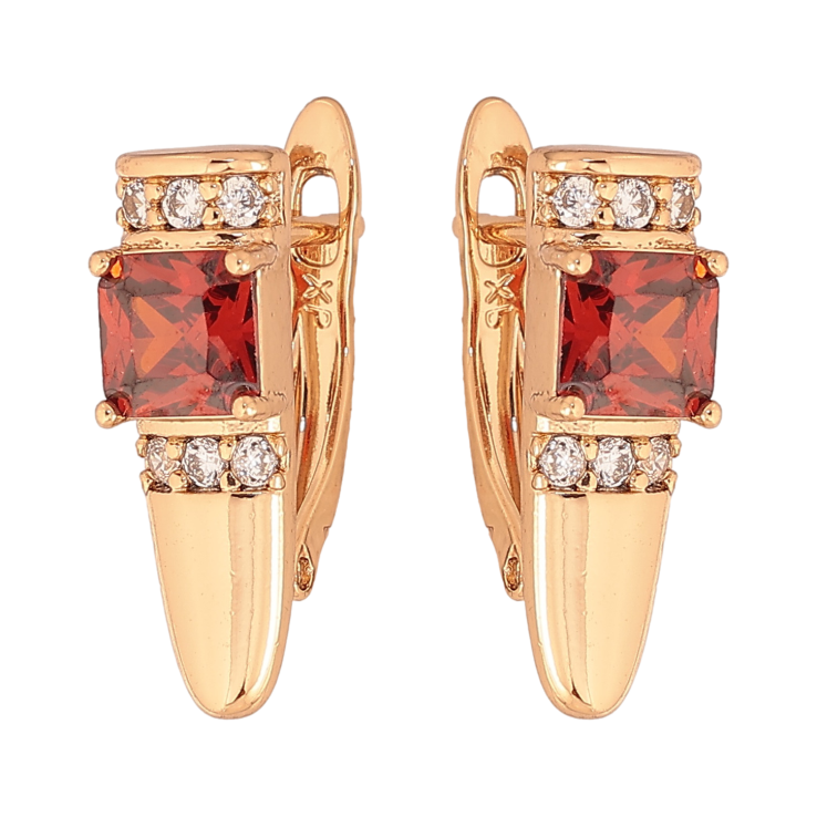 Серьги Xuping цвет Позолота 18K английский замок "Узор с красными   кристаллами" фото №22