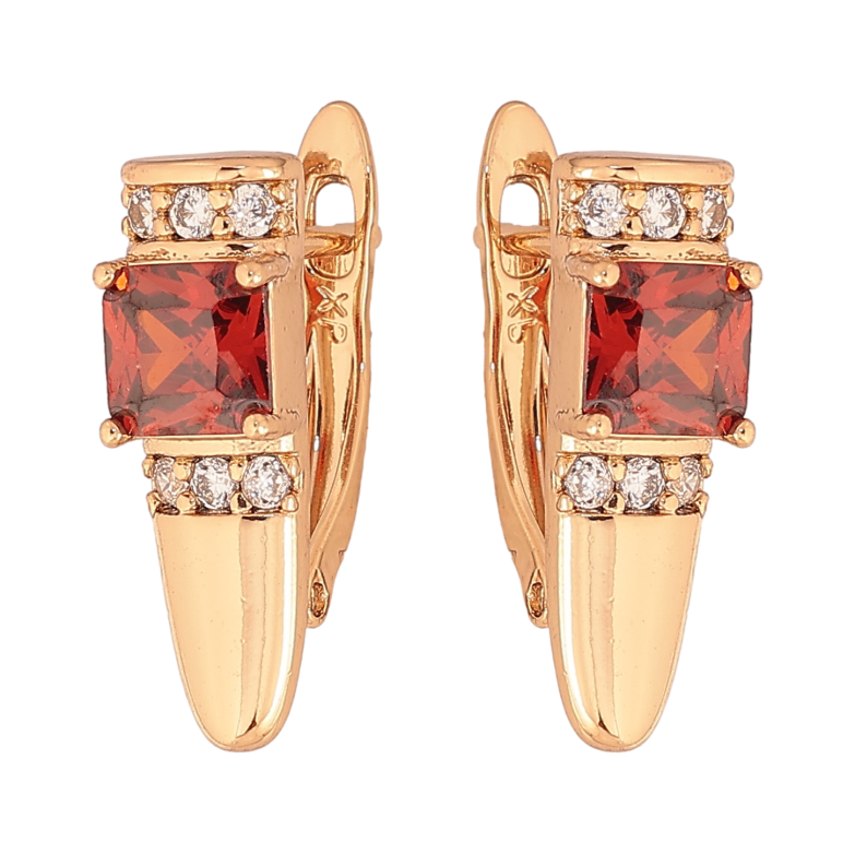 Серьги Xuping цвет Позолота 18K английский замок "Узор с красными   кристаллами" фото №1