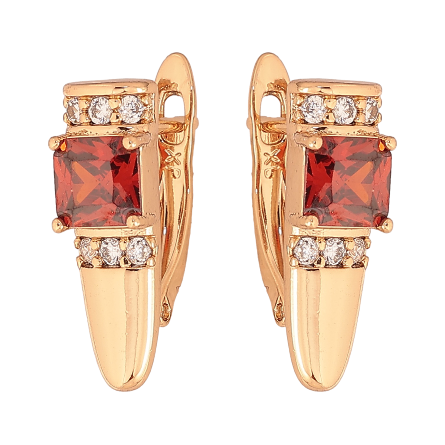 Сережки Xuping колір Позолота 18K англійський замок "Візерунок з червоними кристалами" фото №1