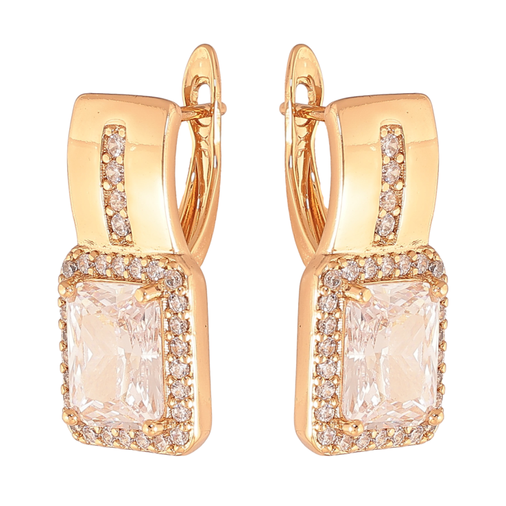 Серьги Xuping цвет Позолота 18K английский замок "Узор с кристаллами" фото №18