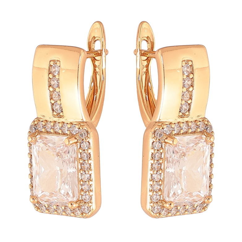 Серьги Xuping цвет Позолота 18K английский замок "Узор с кристаллами" фото №1