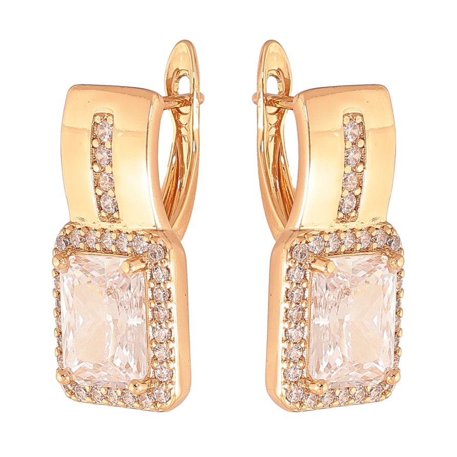 Серьги Xuping цвет Позолота 18K английский замок "Узор с кристаллами" фото №1