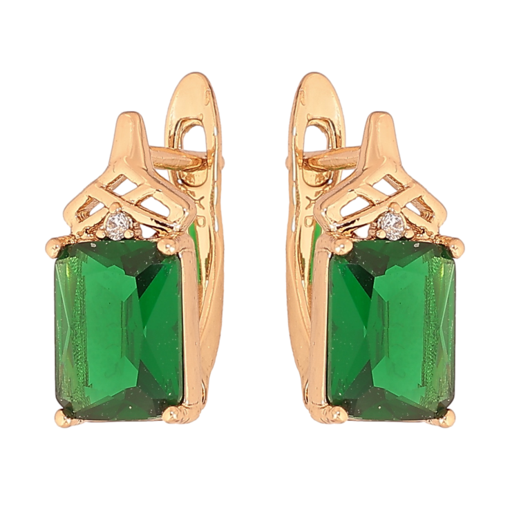 Серьги Xuping цвет Позолота 18K английский замок "Узор с зелеными кристаллами" фото №24