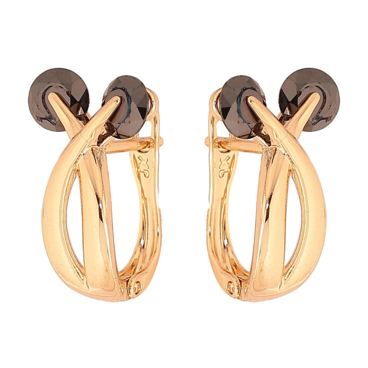 Серьги Xuping цвет Позолота 18К английский замок "Узор с черными кристаллами" фото №16