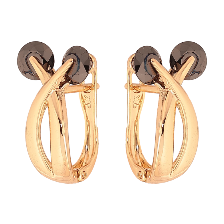 Сережки Xuping колір Позолота 18К англійський замок "Візерунок з чорними кристалами" фото №1