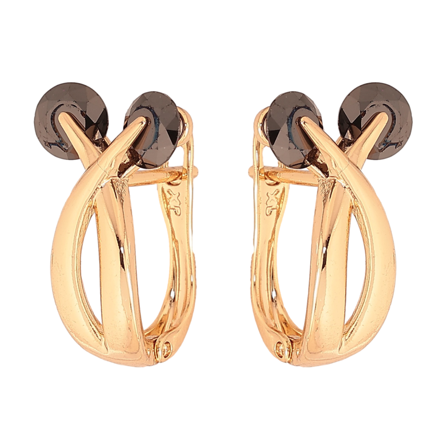 Серьги Xuping цвет Позолота 18К английский замок "Узор с черными кристаллами" фото №1