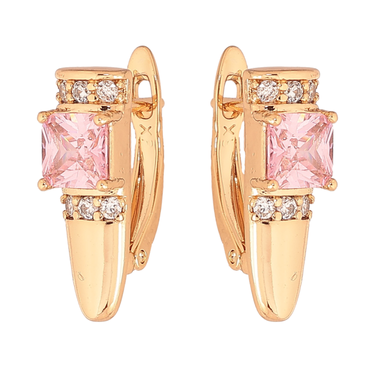 Серьги Xuping цвет Позолота 18K английский замок "Узор с розовыми   кристаллами" фото №20