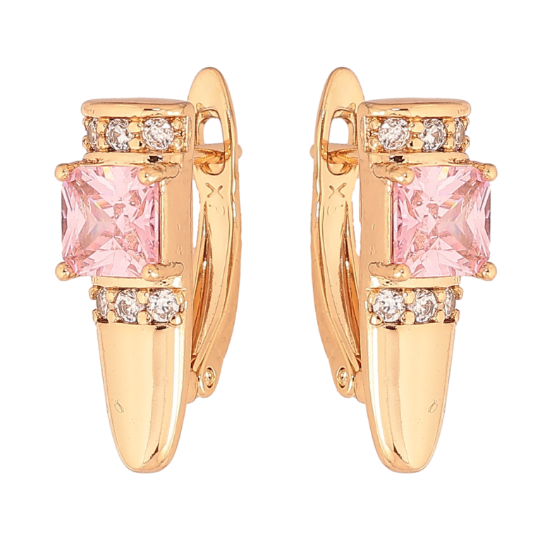 Серьги Xuping цвет Позолота 18K английский замок "Узор с розовыми   кристаллами" фото №1