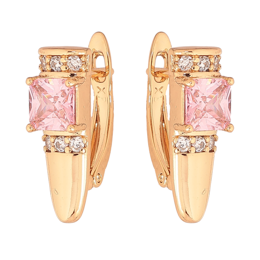 Серьги Xuping цвет Позолота 18K английский замок "Узор с розовыми   кристаллами" фото №1