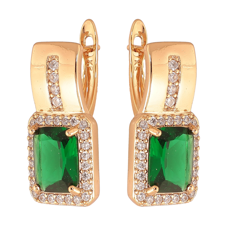 Серьги Xuping цвет Позолота 18K английский замок "Узор с зелеными кристаллами" фото №20