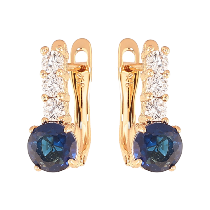 Серьги Xuping цвет Позолота 18K английский замок "Узор с синими кристаллами" фото №22