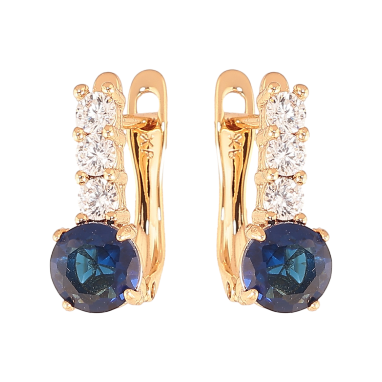 Сережки Xuping колір Позолота 18K англійський замок "Візерунок з синіми кристалами" фото №1