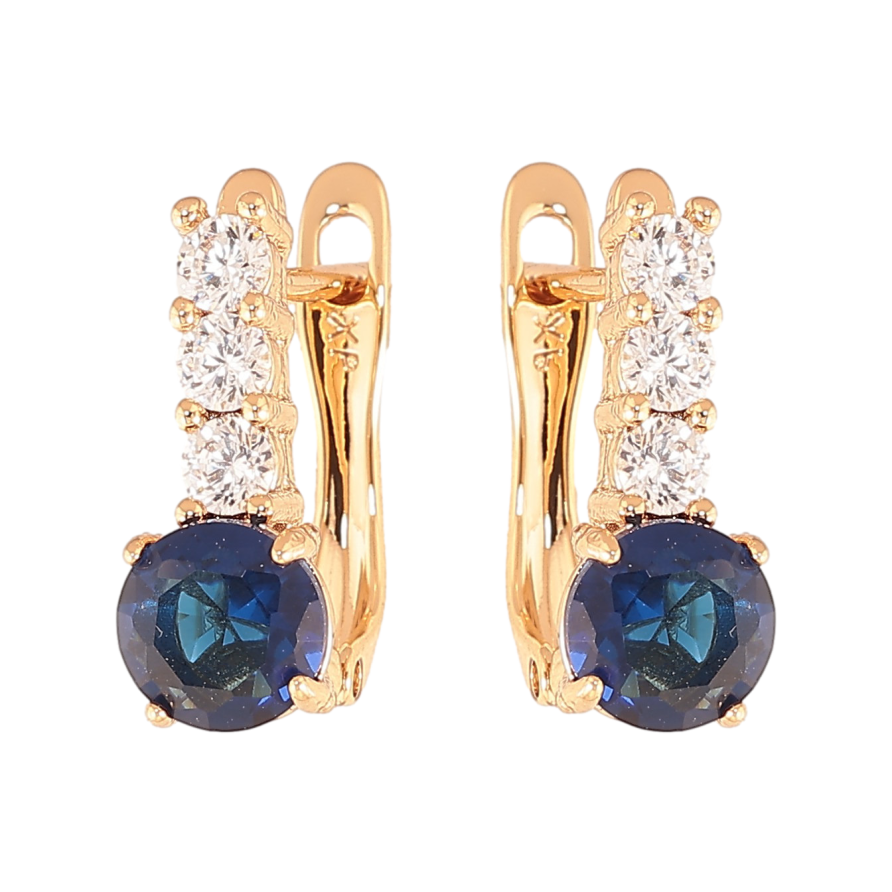 Сережки Xuping колір Позолота 18K англійський замок "Візерунок з синіми кристалами" фото №1