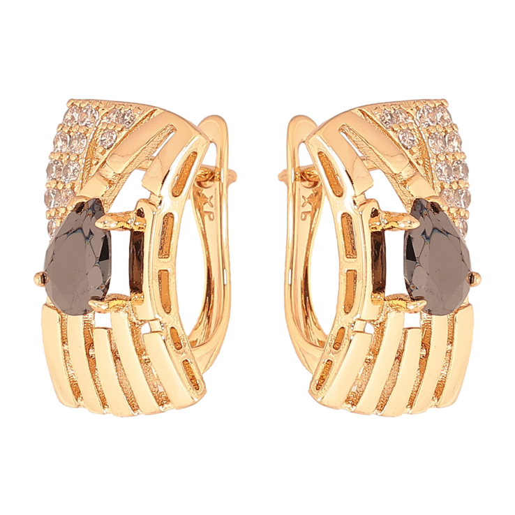 Серьги Xuping цвет Позолота 18К английский замок "Узор с черными кристаллами" фото №14